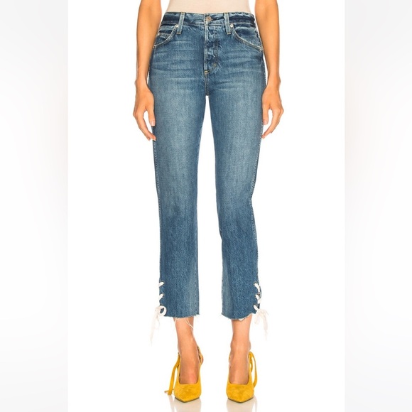 NWT AMO Babe Lace Up High Rise Ankle Slim Straight Jeans in Love Note Size 28 - Picture 2 of 8